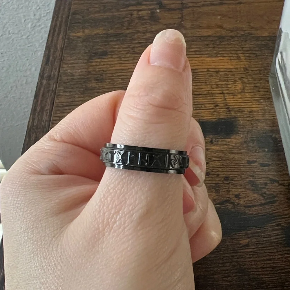 Fidget Ring Spin Black Viking Runes Unisex Gift